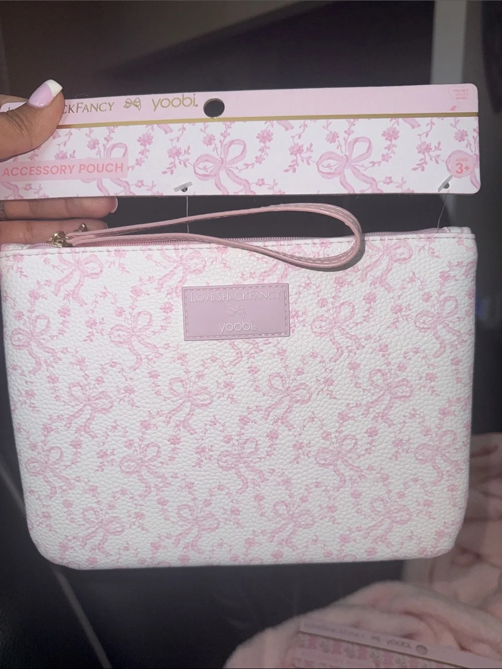 LoveShackFancy Pink Floral & Bow Pattern limited edition Accessory Pouch